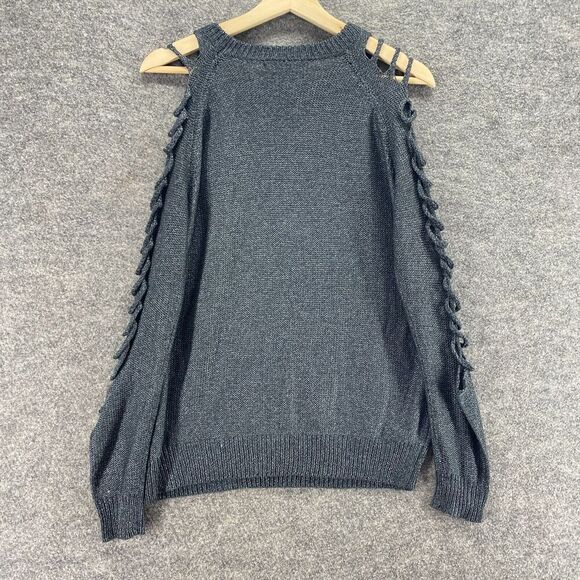 Forever 21 Sweater Pullover Women S Small Gray Knit Cold Shoulder Long Sleeve - Picture 2 of 9